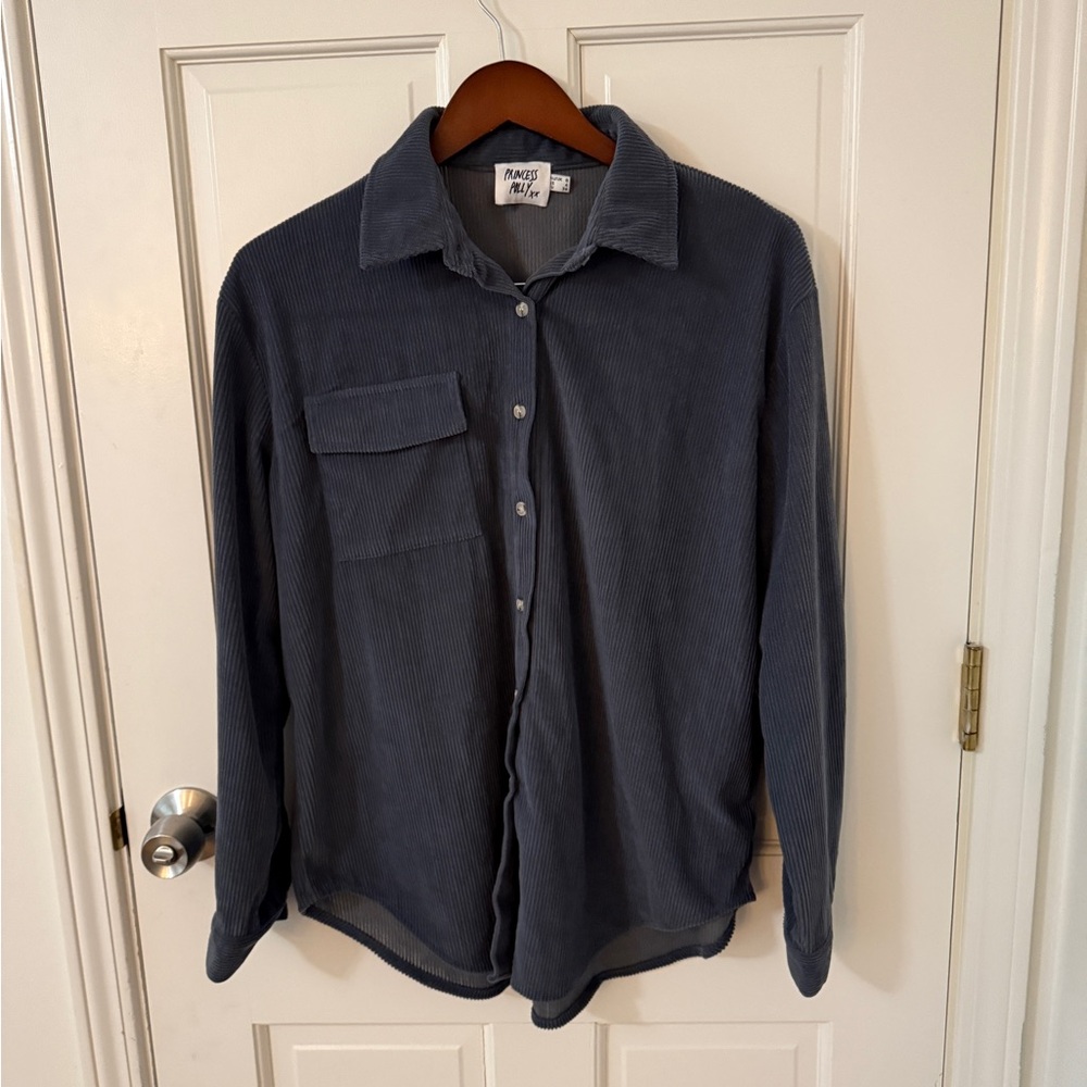 Soft Blue Corduroy Style Button Up Shirt (4)